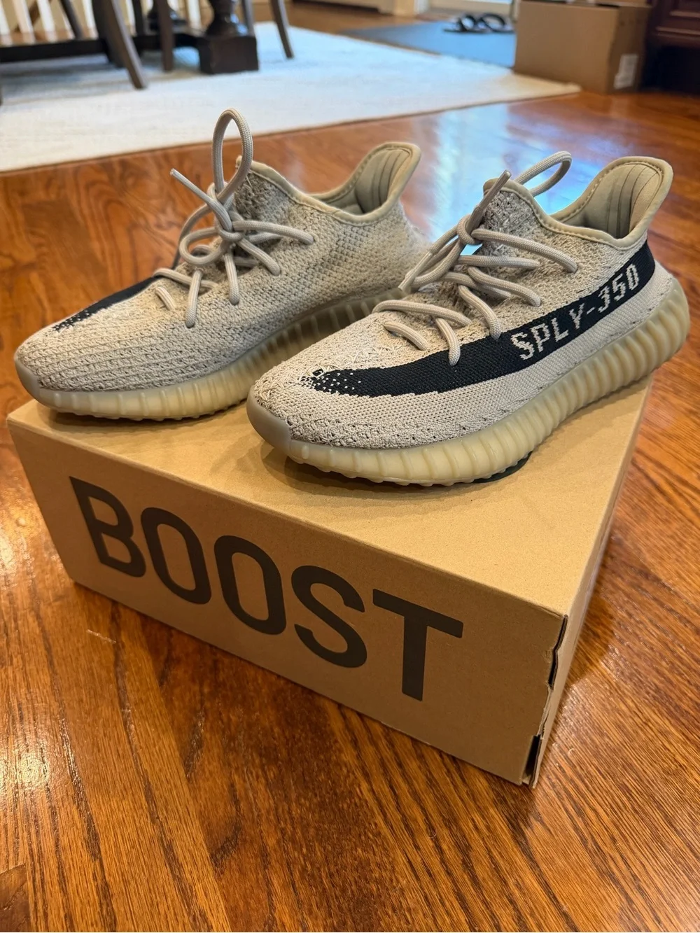 YEEZY mens SPLY-350 Grey/Black Knit Sneakers